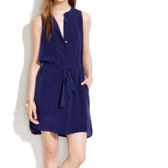 Madewell Dresses & Skirts - Madewell Playa Blue Silk Button Front Shirt Dress